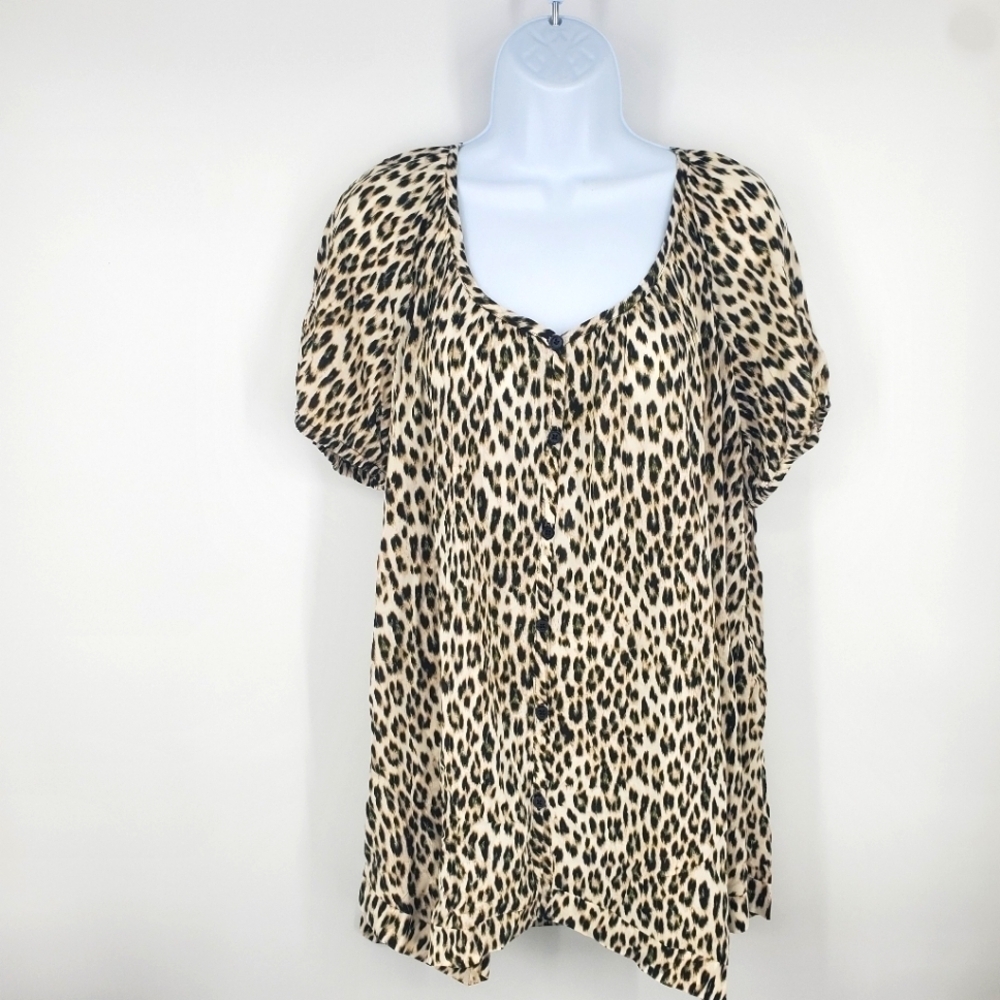 Jaclyn Smith Collection Blouse Short Sleeve 1X Shirt Leopard Spots